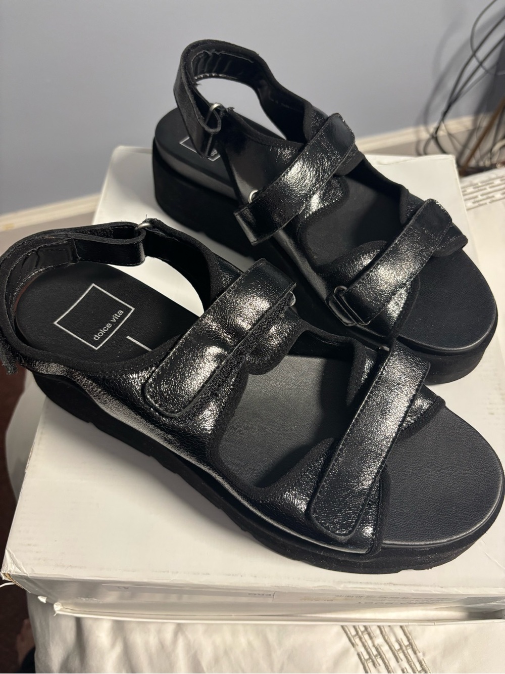 Dolce Vita Black Platform Velcro Strap Sandals